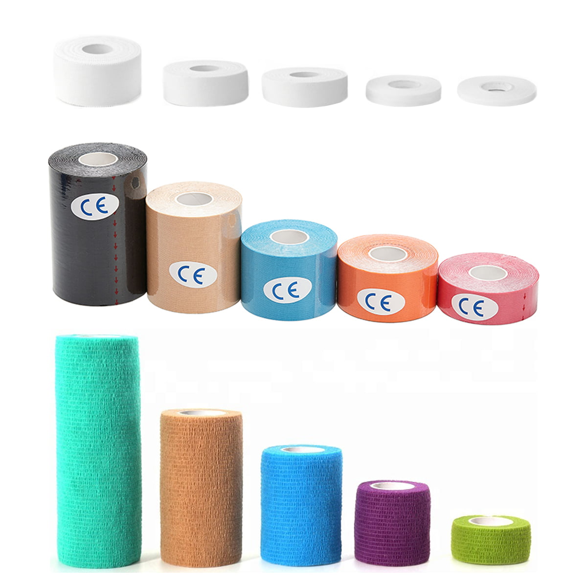 Kohäsive Bandage in verschiedenen Größen, Kinesiologie-Tape, Sport-Tape