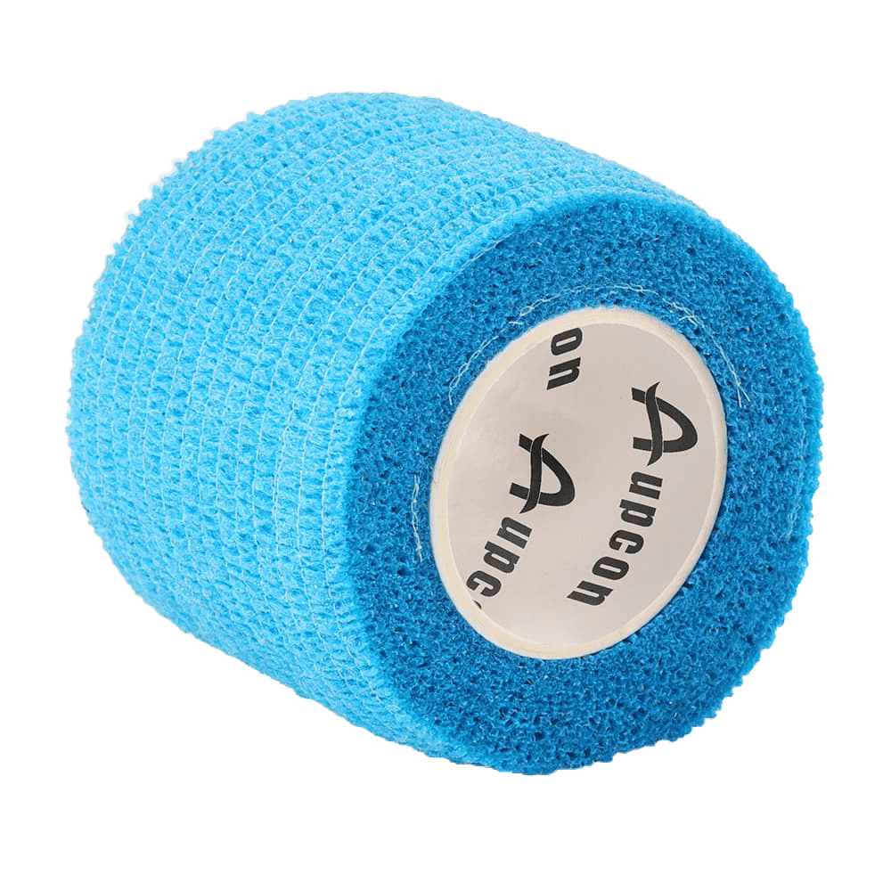 a roll of blue elastic bandage