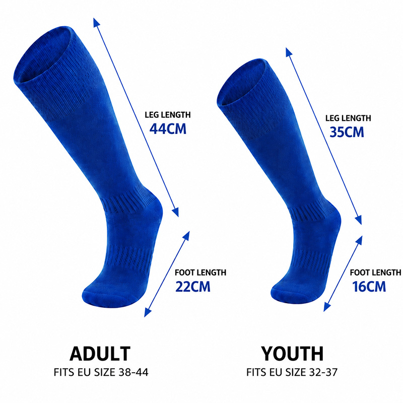 size of long padded football socks