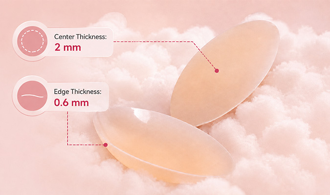 2 mm Center, 0.6 mm Edges of Adhesive Silicone Nipple Cover